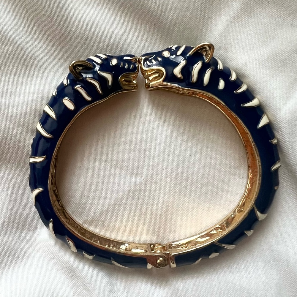 Stella & Dot Blue & White Enameled Tiger Bangle Bracelet